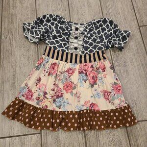 Tutu & Lulu toddler girl boutique dress brown grey floral size 2T - 3T